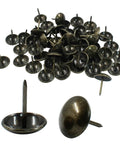 Top Shelf Bronze Upholstery Tacks 3/4 Inch Metal Furniture Pins For Chair Repair And Sofa Restoration Vintage Kicker Hardware 100 Piece Pack scattered on white background.