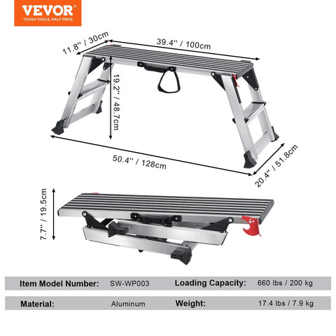 Beast Mode Foldable Aluminum Work Platform Drywall Stool Ladder Heavy Duty Workbench Non Slip Base Six Hundred Pound Capacity Rock Solid Grip For Autobody Washing Wall Painting And Shed Projects