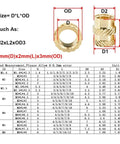 Copper Knurled Threaded Inserts M1 To M8 Heat Molded Double Twill Injection diagram and measurement chart