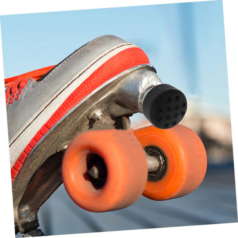 2 Pack Toe Stops For Roller Skates With Adjustable Rubber Brake Heads attached to quad skate outdoors