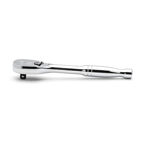 One Quarter Inch Drive 84-Tooth Teardrop Ratchet, 5 Inch Length, Full Polish Chrome Finish, Enclosed Head Design Keeps Dirt Out