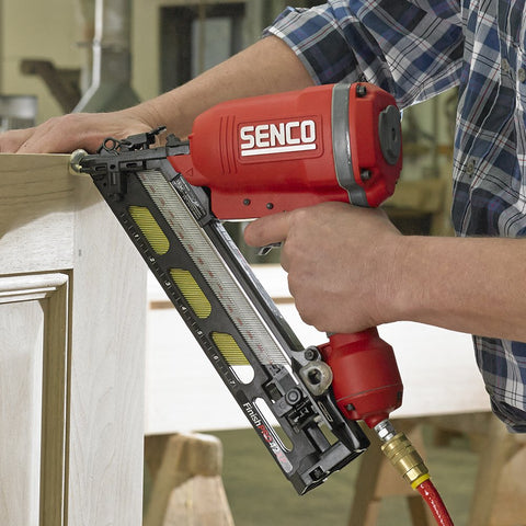 FinishPro 42XP 15 Gauge Pneumatic Finish Nailer Oil Free in use on wooden furniture