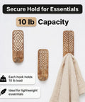 Top Tier Boho Wood Peel And Stick Wall Hooks Featuring A Seriously Strong Adhesive Grip securely hold a towel with 10 lb capacity.