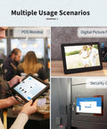Image showcasing Slick 27 Inch Android 11 Touchscreen Monitor, FHD 1080P Smart All In One PC in various usage scenarios.