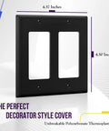 Decorator Two-Gang Wall Plate For Light Switch Or Receptacle Black Unbreakable Polycarbonate Thermoplastic UL Listed 8832 BK