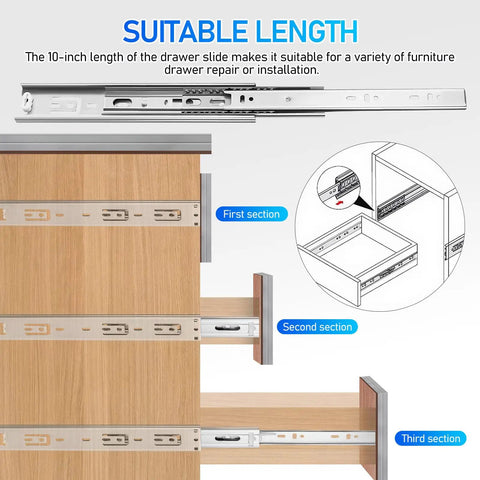 Beefy 10 Inch Heavy Duty Bottom Mount Drawer Slides Stainless Steel 1 Pair 304 Stainless Glides for Cabinets and Tool Boxes