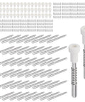 50 Pack Window Screen Plunger Latches Bully Tough Retainer Clips 5/32 X 1 1/2 Inch Aluminum Alloy Spring Pins Snaps Right Up, components with white caps and springs.