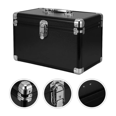 Portable Aluminum Tool Box With Ergonomic Handle And 2 Layer Sealed Clasp For Shock Protection of Delicate Instruments, shown closed