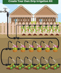Illustration of drip irrigation using Thirty Piece One Quarter Inch Quick Connect Brass Misting Nozzles Set For Drip Irrigation Sprayer Copper Atomizing Nozzle Micro Sprinklers Garden Lawn Greenhouse Outdoor Cooling System.
