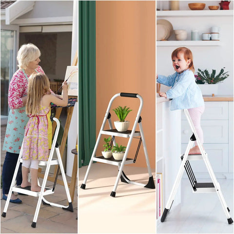 Foldable 2 Step Ladder With Handgrip And Anti Slip Wide Pedals Built Like A Tank For Adults Sturdy Stepladder With 330 Lbs Weight Capacity