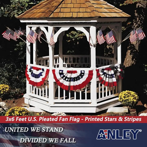 Gazebo decorated with Patriotic 3 By 6 Feet Pleated Fan US Flag Half Fan Banner With Canvas Header And Brass Grommets