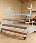 Five Tier Heavy Duty Rolling Storage Rack Built Tough As Nails And Handles Up To 500 Pounds Of Workshop Gear Without Breaking A Sweat While Gliding On Four Locking Casters For Quick Garage Moves in a workshop setting.