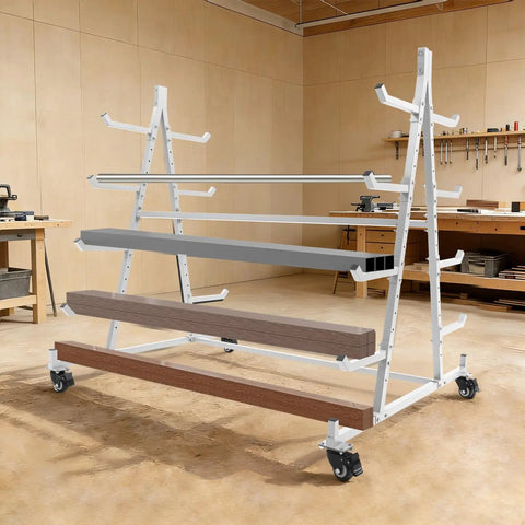 Five Tier Heavy Duty Rolling Storage Rack Built Tough As Nails And Handles Up To 500 Pounds Of Workshop Gear Without Breaking A Sweat While Gliding On Four Locking Casters For Quick Garage Moves in a workshop setting.