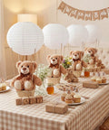 Six Set Large Hot Air Balloon Centerpiece Kit With 13.7 Inch Plush Bears White Paper Lantern Baskets Sticks And Glue Gun For Baby Shower