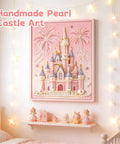 Dope 3D Castle Beaded Art Kit With Pearl Painting, Plastic Pearl Craft For Adults And Beginners in a pink frame, wall decor.