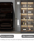 12V Warm White COB LED Strip Light Kit with 6.56Ft length installed in wine cabinet, demonstrating bright, even lighting with no dark spots