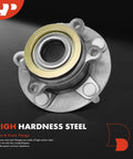 Two Front Wheel Bearing And Hub Assembly 5-Lug Compatible With Nissan Rogue 2008-2013, Rogue Select 2014-2015, Sentra 2007-2012 OEM-Grade Replacement Heavy-Duty Hub And Bearing Unit For A Smooth Ride And Long-Lasting Performance, high hardness steel inner and outer flange visible.