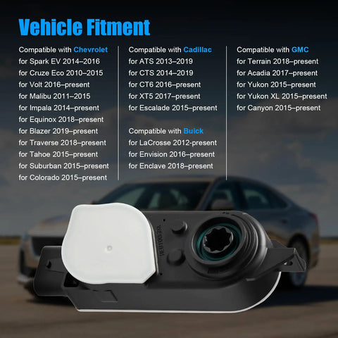 Top Shelf Front Grille Active Aero Shutter Motor Oem 84375398 showing vehicle fitments for Chevy Cadillac GMC Buick.