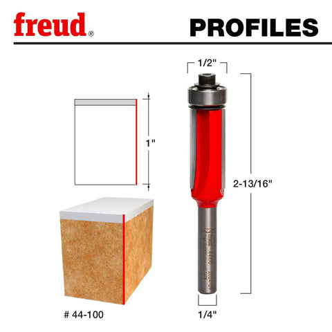 Half Inch Diameter 3 Flute Flush Trim Router Bit With Quarter Inch Shank Kickback Resistant Pro Grade Design Individually Computer Balanced Precision Ground For Clean Edge Routing Ideal For Cabinetry Plywood And Hardwood Trim product image showing dimensions and profile view.