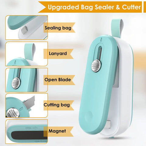 2 In 1 Mini Bag Sealer With Cutter And Lanyard, No Preheat Heat Seal For Chips And Snack Bags, Portable Resealer Machine features