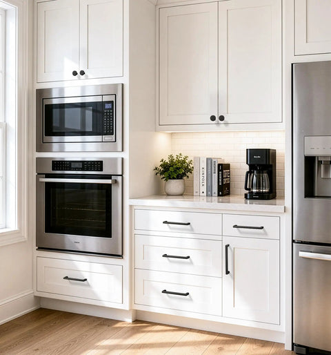 Bombproof Solid Zinc Alloy Matte Black Cabinet Handles 5 Inch Center To Center Kitchen Pulls 10 Pack on modern kitchen cabinets.