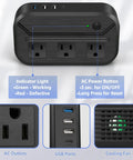 2300W Travel Voltage Converter With 220V To 110V Step Down 3 USB Ports 1 Type C And 3 AC Outlets Universal Worldwide Power Adapter Compatible With 120V Electronics Off White, showing indicator light, AC power button, and cooling fan details.