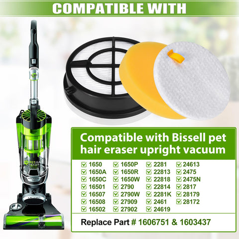 Pet Hair Eraser Vacuum Filter Replacement For Pro Plus 1650 Series And 2790 2281 2475 2817 Models, Fits 1606751 And 1603437 Parts