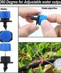 One Hundred Fifty Adjustable Micro Drip Irrigation Sprinklers One Quarter Inch Universal Eight Hole Flow Drippers with blue nozzle