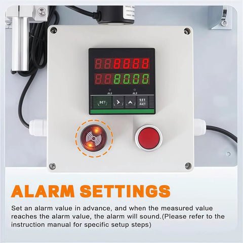 Game Changer Digital Length Counter With Grip Tight Measuring Wheel For Wire Cable And Fabric Tracking Smooth Rolling Sensor Wheel Electronic Roll Yardage Ruler That Just Runs Smooth Day And Night alarm settings panel with digital display and alarm indicator.