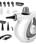 Handheld steam cleaner with 12 accessories, 1050W power, and multiple nozzle attachments for efficient deep cleaning.