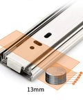 Close-up of Smooth Glide Drawer Runners With Metal Ball Bearings Push To Open Three Section Slides Anti Collision Rubber Pads
