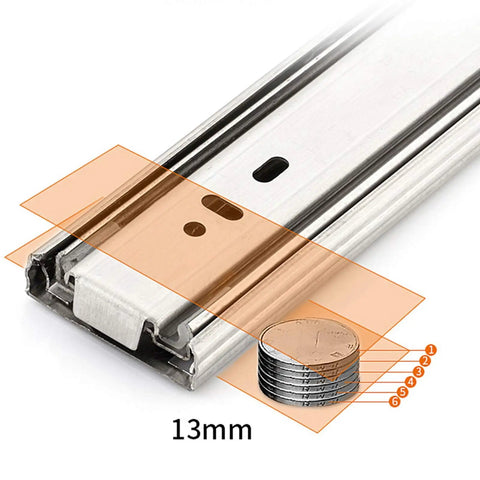 Close-up of Smooth Glide Drawer Runners With Metal Ball Bearings Push To Open Three Section Slides Anti Collision Rubber Pads