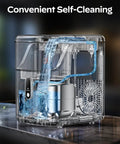 Countertop Nugget Ice Maker Delivers Soft Pebble Ice In Minutes, 33 Lbs Per Day, compact ice machine showing self-cleaning process