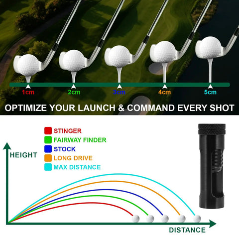 Golf ball trajectory diagram with Adjustable Aluminum Golf Tee Height Tool With Precise Scale In Half Centimeter Increments
