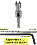 Badass Three Piece Number Six Tapered Drill Bits Provide Knockout Countersinking Results With Standard Double Flute Design And Heavy Duty Round Shank To Make Your Next Woodworking Project A Breeze. Tapered drill bit set with 9/64 inch size and HSS M2 alloy material.