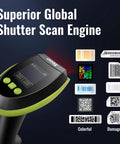Wireless Barcode Scanner With Screen Pro Edition 1D 2D QR Scanner With Customizable Screen Display showing barcode samples