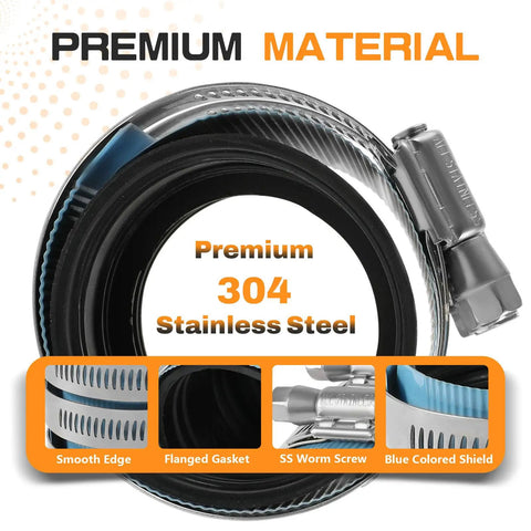 4 Inch Heavy Duty No Hub Coupling With Blue Shield For Drain Waste And Vent Systems, 304 Stainless Steel With One Piece Rubber Gasket, Built To Last, Corrosion Resistant Connector For Indoor And Outdoor Use, 304 stainless steel coupling with blue shield