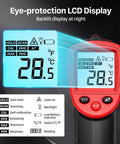 Infrared Temperature Gun For Cookin And Grillin With Adjustable Emissivity, Fast 0.5 Second Readings, Wide -58F To 1112F Range, 12 To 1 Distance To Spot, Non Contact Laser Thermometer For Oven Pizza Candy Griddle Engine And More showing LCD display with backlight and controls.