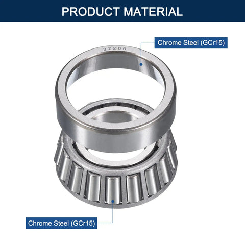 Two Pack 32206 Tapered Roller Bearing Cone And Cup Set, 30mm Bore, 62mm OD, chrome steel material details