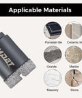 Diamond core drill bits, 2 pcs, 1/4 in dia, vacuum-brazed for porcelain/ceramic tile and stone; 5/8-11 thread