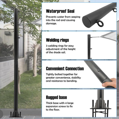 Two Nine Point Five Foot Outdoor Shade Sail Pole Kit With Concrete Brackets Beefy Heavy Duty Metal Posts 2025 Upgraded Anti Bend Frame Tool Free Detachable Assembly Perfect For Patio Garden Deck Backyard And Play Areas