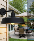 Heavy Duty 18 Inch Outdoor Barn Gooseneck Light With Vintage Farmhouse Style Wall Mounted Exterior Fixture For Homes Porches And Garages Weatherproof Iron Construction Classic Rustic Porch Lantern For Outdoor Living installed on a house wall