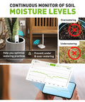 All In One App Remote Monitoring WiFi Soil Meter for Plants with moisture, temperature, and light sensors, showing app interface