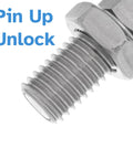 Solid Heavy Duty Stainless Steel Indexing Plunger With Knurled Hex Knob And Bulletproof Spring Loaded Pin close-up of threaded shaft