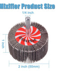 20 Pack Flap Wheel Sander Set For Drill, 2 Inch By 1 Inch Shank Aluminum Oxide Flap Wheels, close-up of wheel size illustration