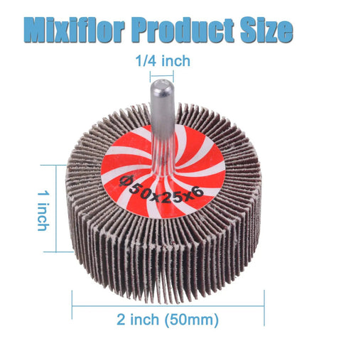 20 Pack Flap Wheel Sander Set For Drill, 2 Inch By 1 Inch Shank Aluminum Oxide Flap Wheels, close-up of wheel size illustration