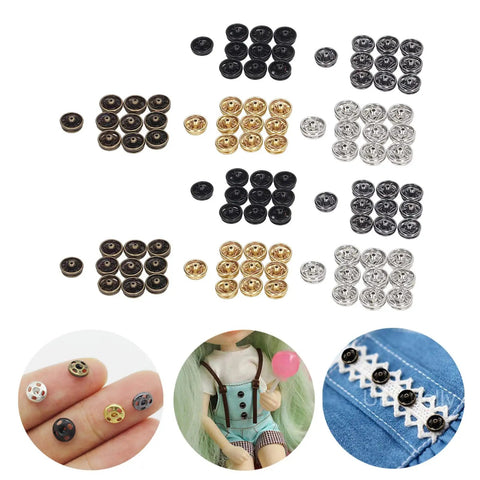 Assorted metal snap fasteners from Snap Button Kit 100 Pieces 5mm Mini Metal Snap Fasteners For Doll Clothes Sewing Clothing Repair