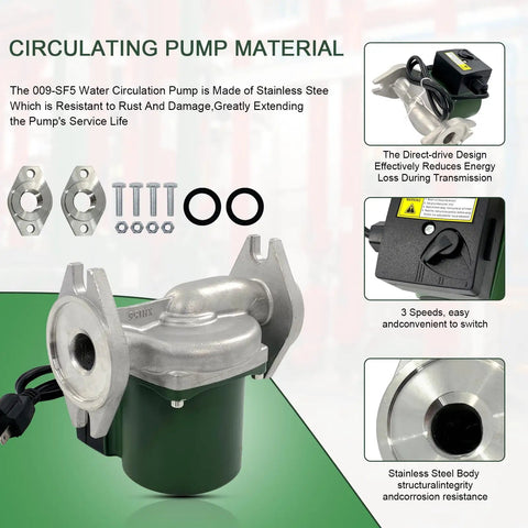 Premium 009-SF5 Recirculating Pump Keeps Your Home Happy With Slick 115V 1/8HP 3250 RPM Motor with stainless steel body and parts.