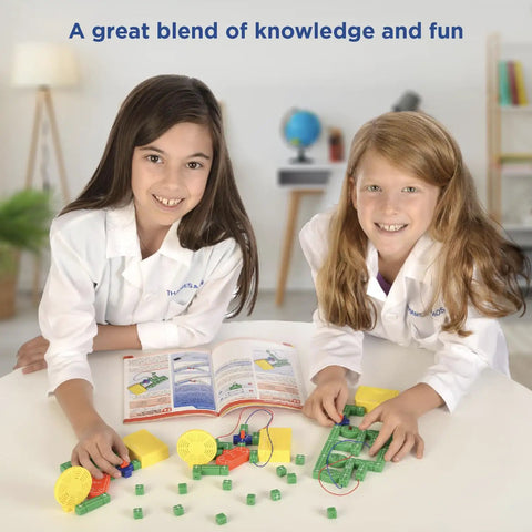 Two kids using Electricity And Magnetism Science Kit For Kids Ages 8 And Up With 62 Safe Experiments Hands On Totally Cool Electrical