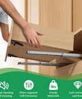 Smooth As Butter 18 Inch Undermount Drawer Slides Two Pack Soft Close Full Extension Cabinet Hardware, showing hand pulling drawer.